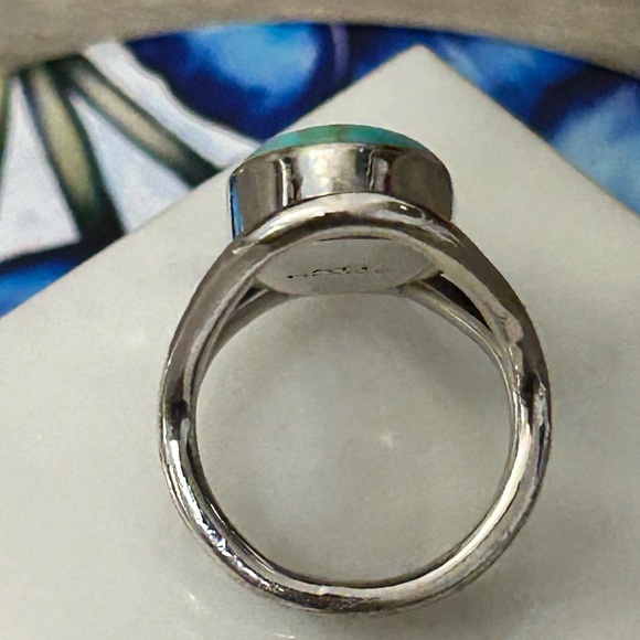 ATI Mexico Ring Size 7 silver turquoise #C116 elongated setting marquise - Picture 7 of 7